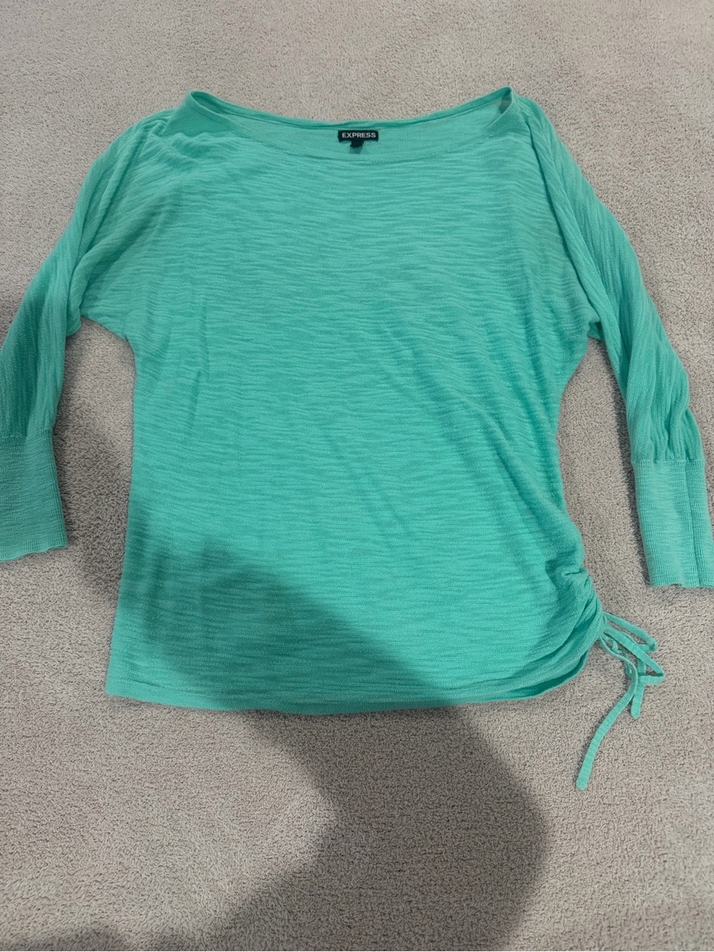 Express Women's Teal Boatneck Top with Side Drawstring